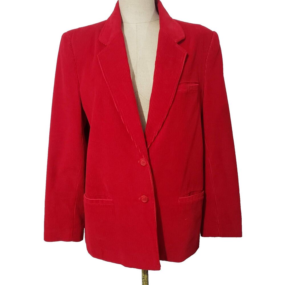 Vtg Ms Sport  Red Corduroy Cotton Women's Blazer Jacket Made in Japan 14